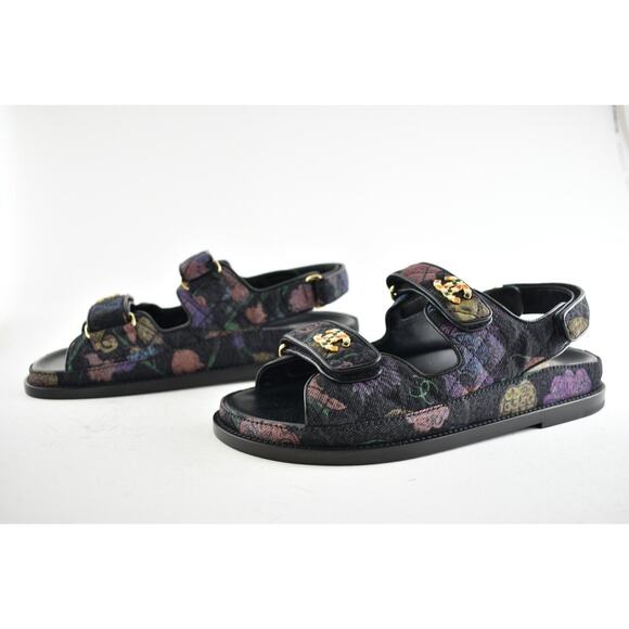 Chanel 21A Black Denim Graffiti CC Logo Mule Slide Strap Flat Dad Sandal 35.5 - Picture 10 of 11